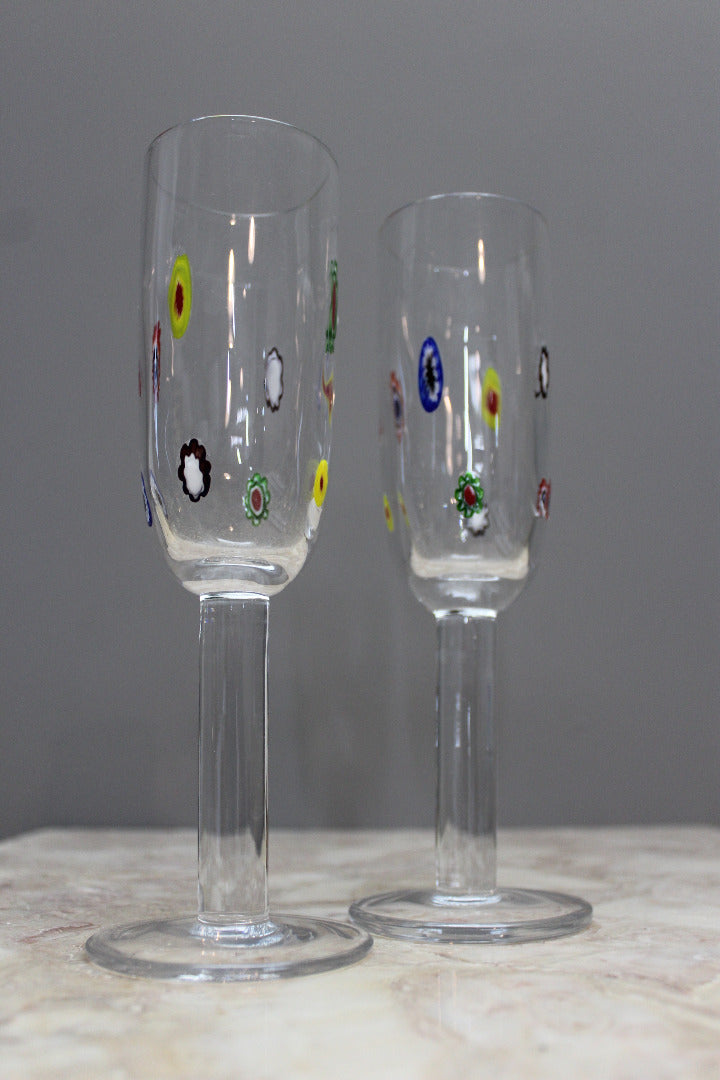 Pair Millefiori Glass Flutes - Kernow Furniture