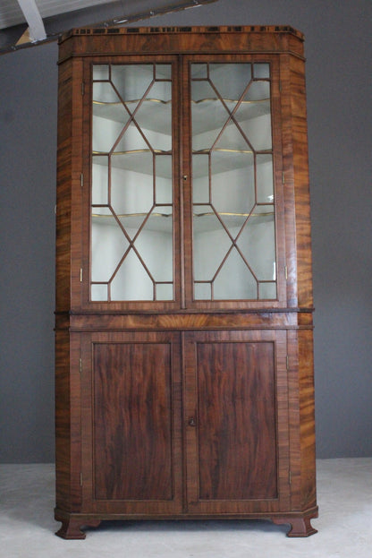 Antique Mahogany Astragal Glazed Corner Cabinet - Kernow Furniture