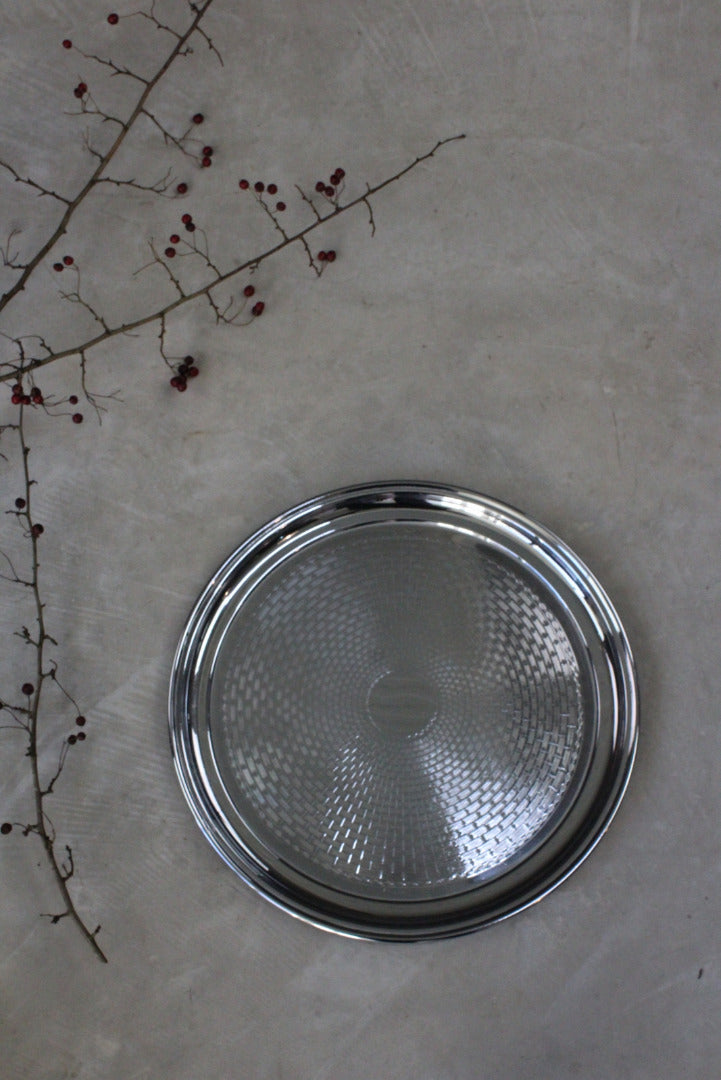 Large Round Serving Chrome Drinks Tray - Kernow Furniture