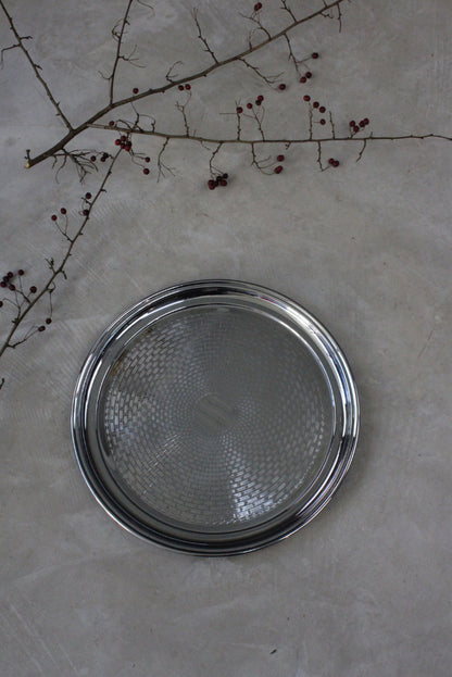 Large Round Serving Chrome Drinks Tray - Kernow Furniture