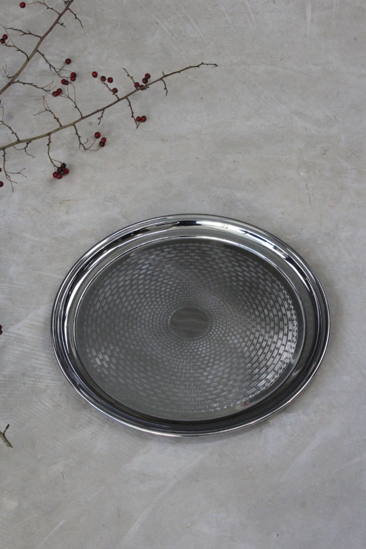 Large Round Serving Chrome Drinks Tray - Kernow Furniture