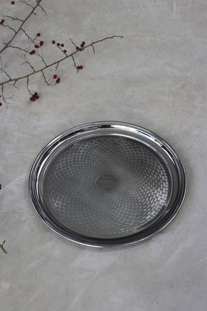 Large Round Serving Chrome Drinks Tray - Kernow Furniture