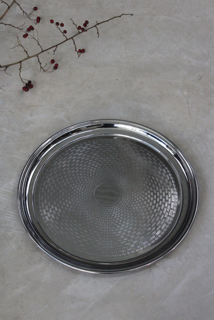 Large Round Serving Chrome Drinks Tray - Kernow Furniture