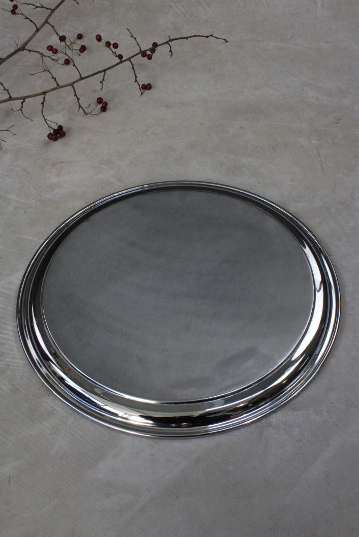 Large Round Serving Chrome Drinks Tray - Kernow Furniture