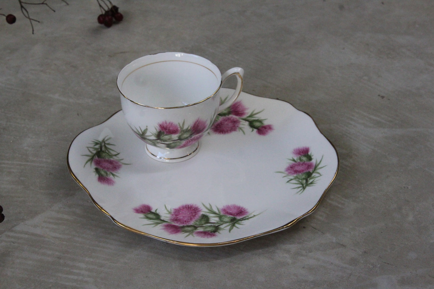 Colclough Thistle Snack Plate & Cup - Kernow Furniture