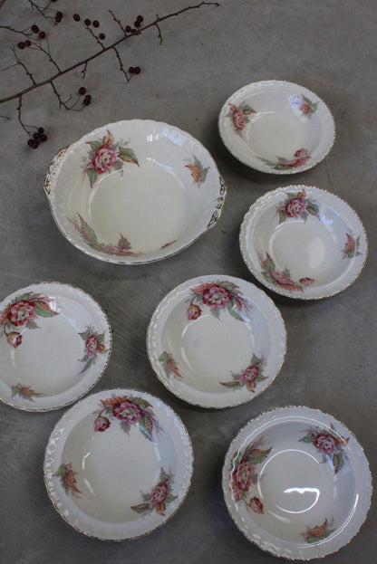 Grindley Rosedene Serving Bowl & 6 Dessert Bowls - Kernow Furniture