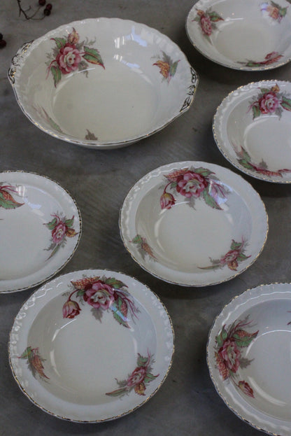 Grindley Rosedene Serving Bowl & 6 Dessert Bowls - Kernow Furniture