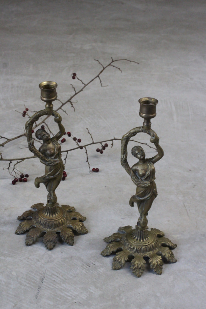 Pair Brass Grecian Style Figure Candlesticks - Kernow Furniture