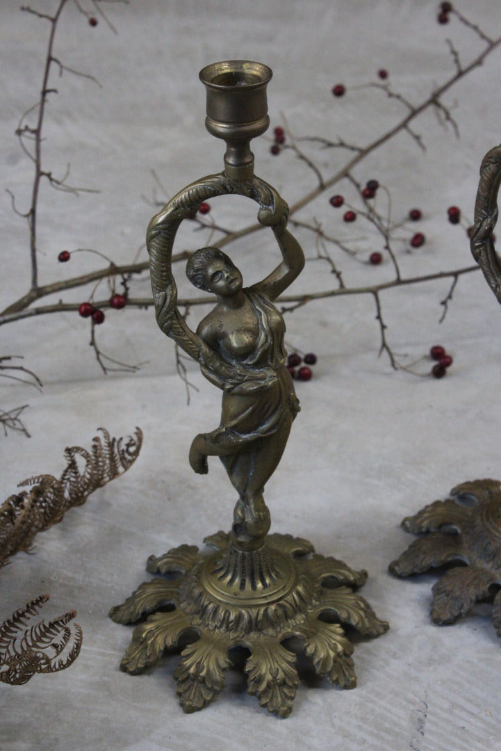 Pair Brass Grecian Style Figure Candlesticks - Kernow Furniture