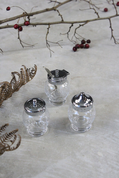 Tiny Etched Glass Salt Pepper & Mustard Pots - Kernow Furniture