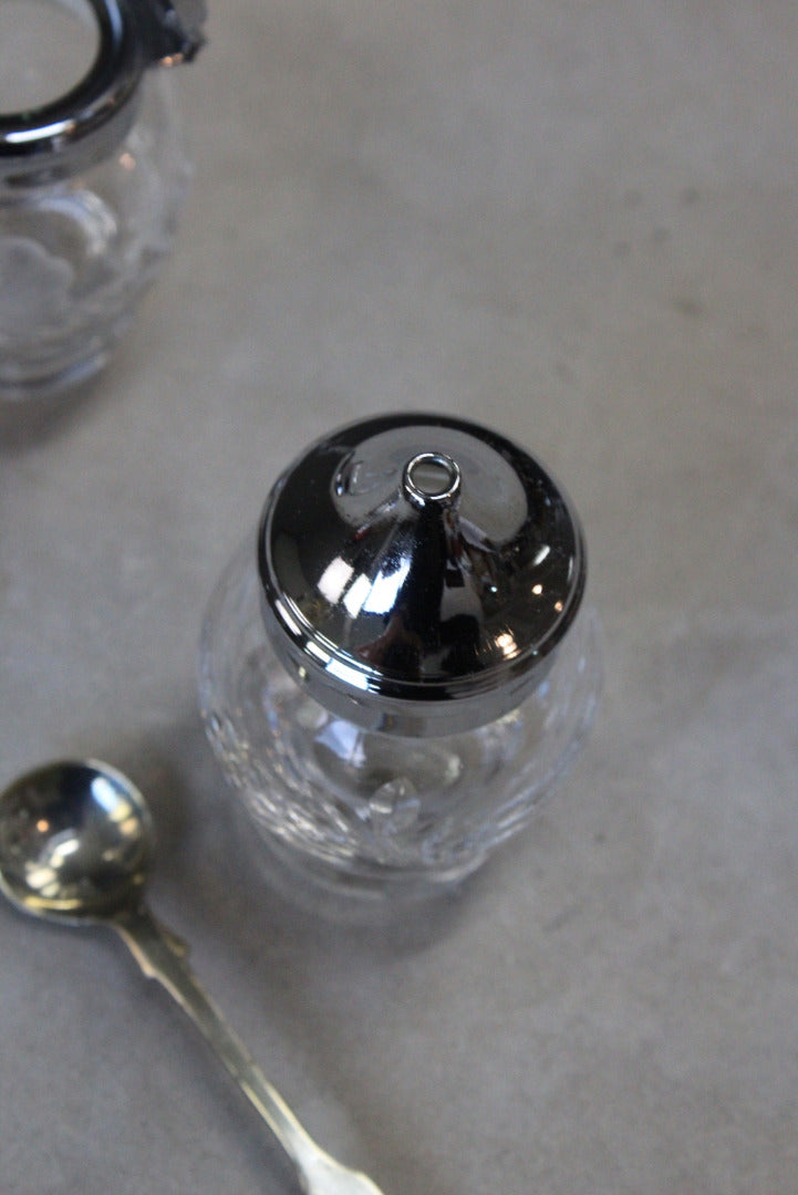 Tiny Etched Glass Salt Pepper & Mustard Pots - Kernow Furniture