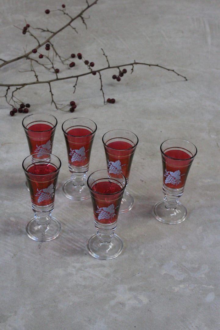 Set 6 Retro Red Glass Sherry Glasses - Kernow Furniture