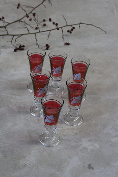 Set 6 Retro Red Glass Sherry Glasses - Kernow Furniture