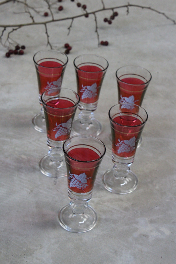 Set 6 Retro Red Glass Sherry Glasses - Kernow Furniture