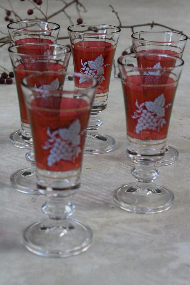 Set 6 Retro Red Glass Sherry Glasses - Kernow Furniture