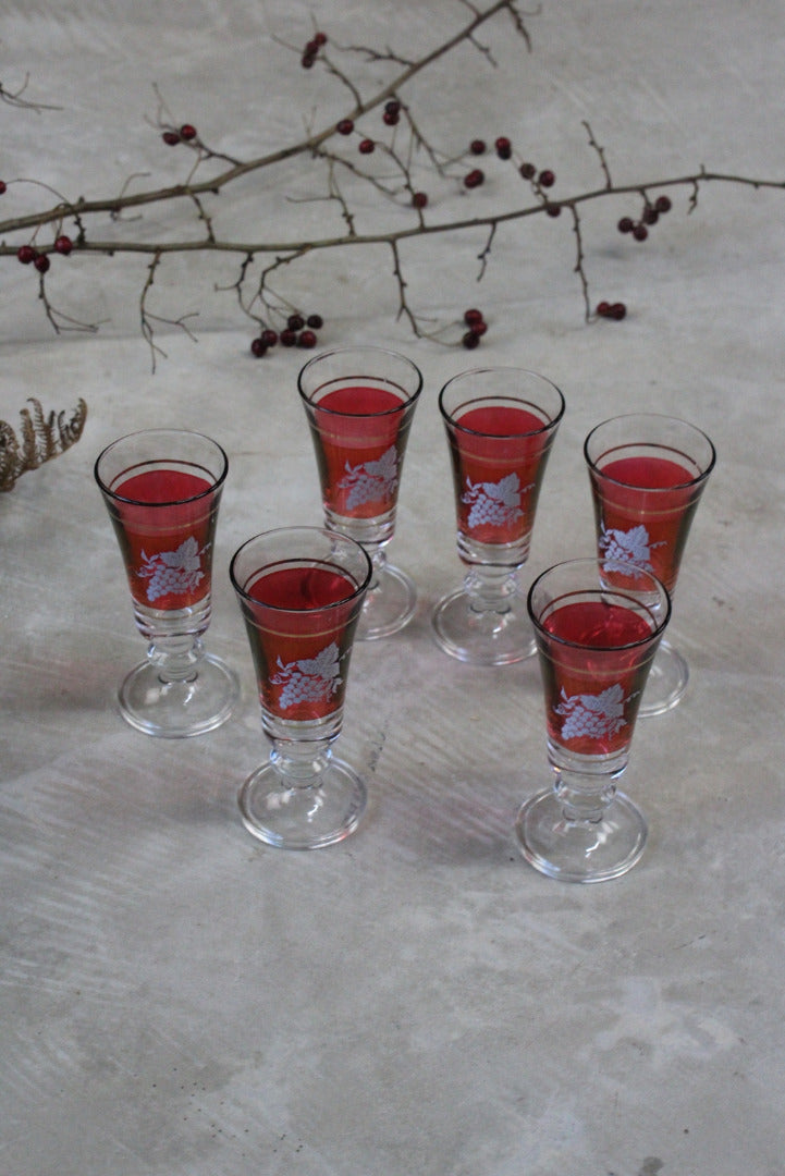 Set 6 Retro Red Glass Sherry Glasses - Kernow Furniture