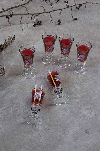 Set 6 Retro Red Glass Sherry Glasses - Kernow Furniture