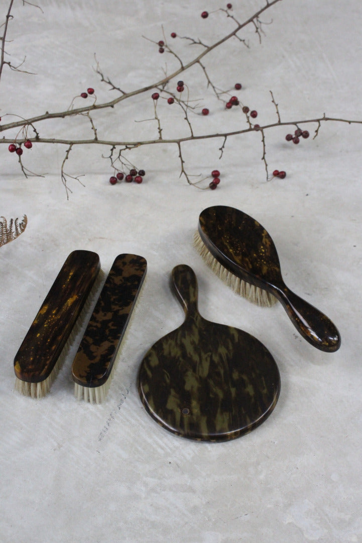 Vintage Faux Tortoise Shell Brushes & Hand Mirror - Kernow Furniture