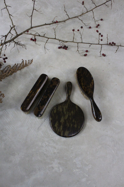 Vintage Faux Tortoise Shell Brushes & Hand Mirror - Kernow Furniture