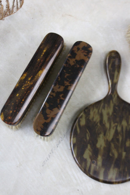 Vintage Faux Tortoise Shell Brushes & Hand Mirror - Kernow Furniture