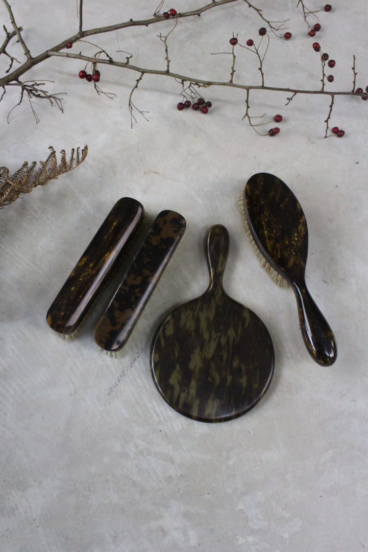 Vintage Faux Tortoise Shell Brushes & Hand Mirror - Kernow Furniture