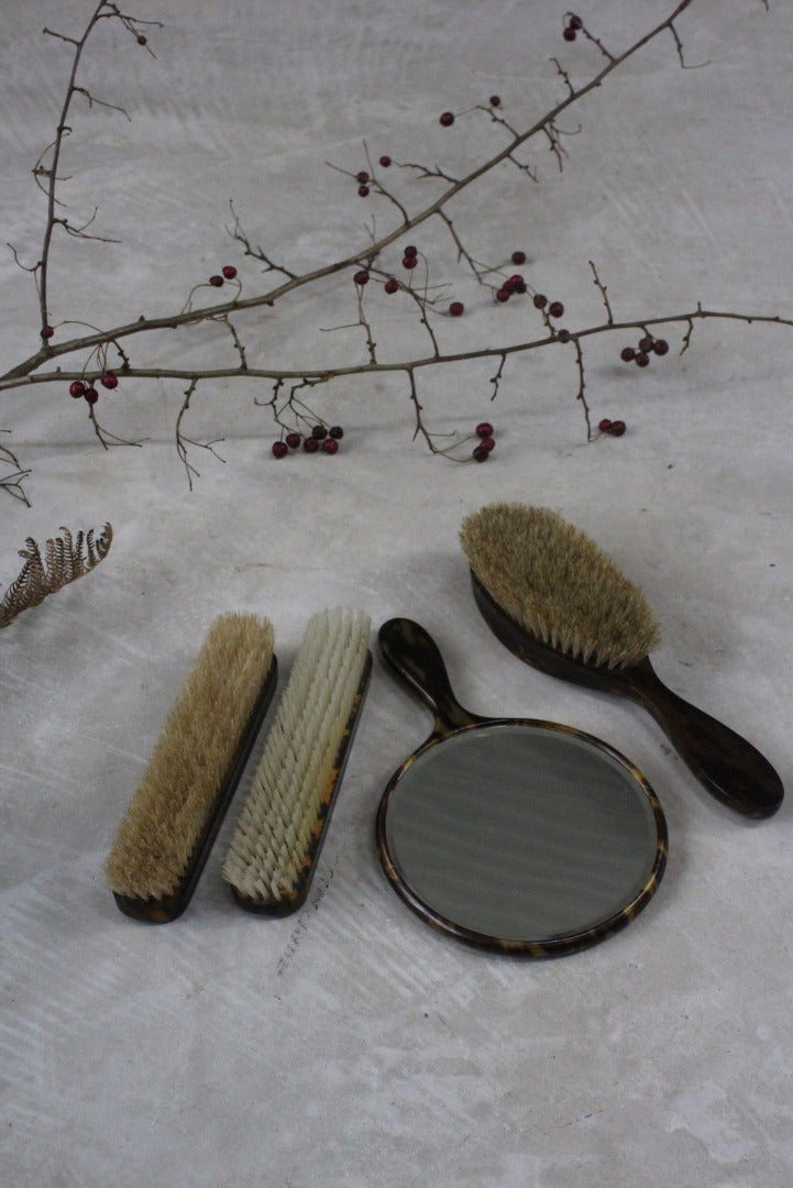 Vintage Faux Tortoise Shell Brushes & Hand Mirror - Kernow Furniture