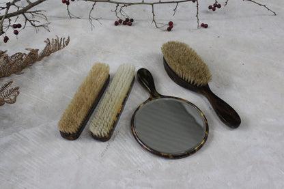 Vintage Faux Tortoise Shell Brushes & Hand Mirror - Kernow Furniture