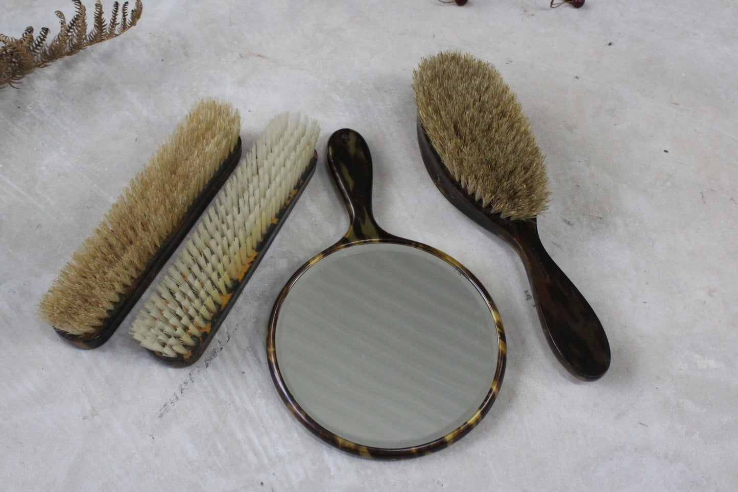 Vintage Faux Tortoise Shell Brushes & Hand Mirror - Kernow Furniture