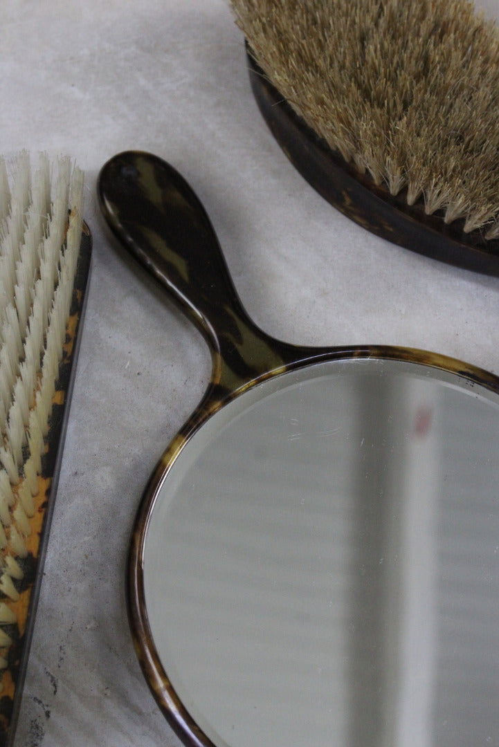 Vintage Faux Tortoise Shell Brushes & Hand Mirror - Kernow Furniture