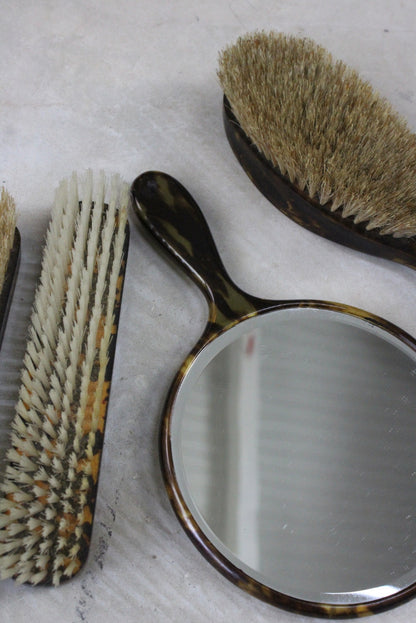 Vintage Faux Tortoise Shell Brushes & Hand Mirror - Kernow Furniture