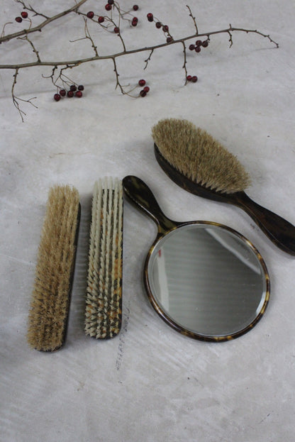 Vintage Faux Tortoise Shell Brushes & Hand Mirror - Kernow Furniture