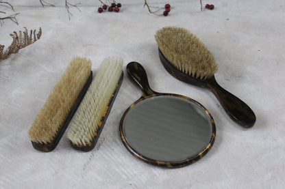 Vintage Faux Tortoise Shell Brushes & Hand Mirror - Kernow Furniture