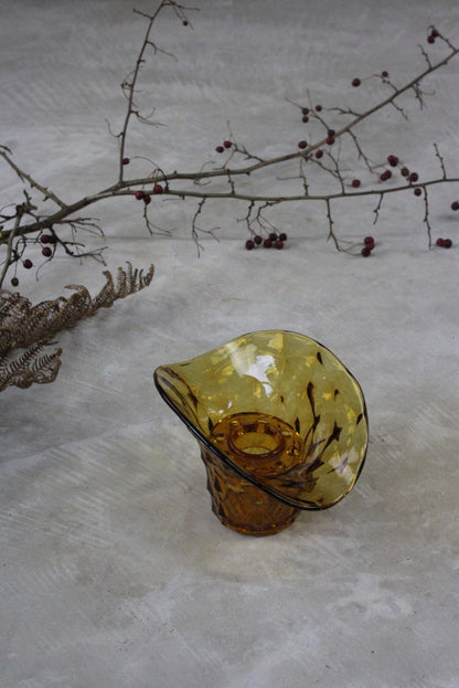 Vintage Amber Glass Posy Flower Bowl & Frog - Kernow Furniture