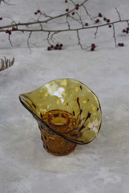 Vintage Amber Glass Posy Flower Bowl & Frog - Kernow Furniture