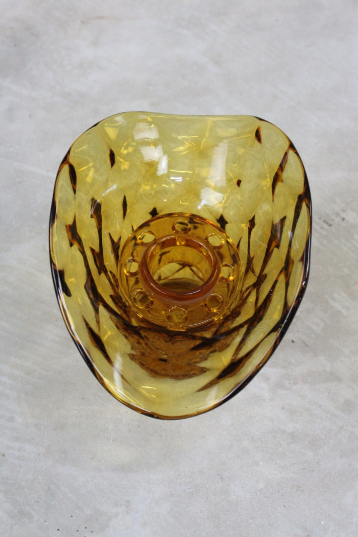 Vintage Amber Glass Posy Flower Bowl & Frog - Kernow Furniture