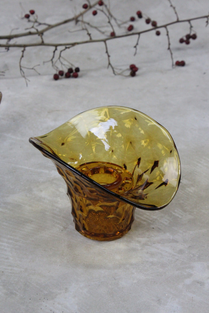 Vintage Amber Glass Posy Flower Bowl & Frog - Kernow Furniture