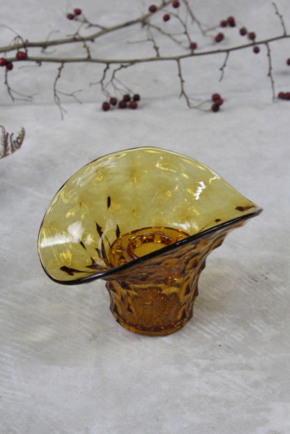 Vintage Amber Glass Posy Flower Bowl & Frog - Kernow Furniture