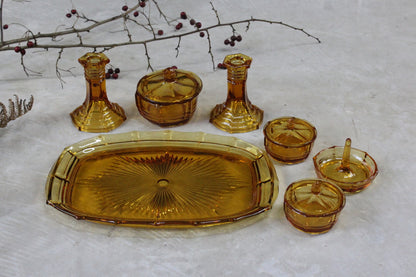 Vintage Amber Glass Dressing Table Set - Kernow Furniture