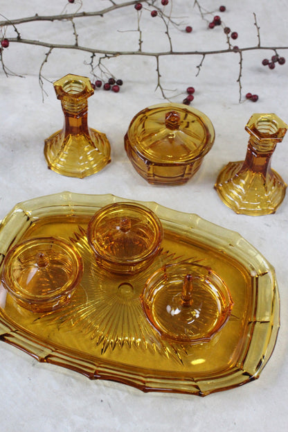 Vintage Amber Glass Dressing Table Set - Kernow Furniture