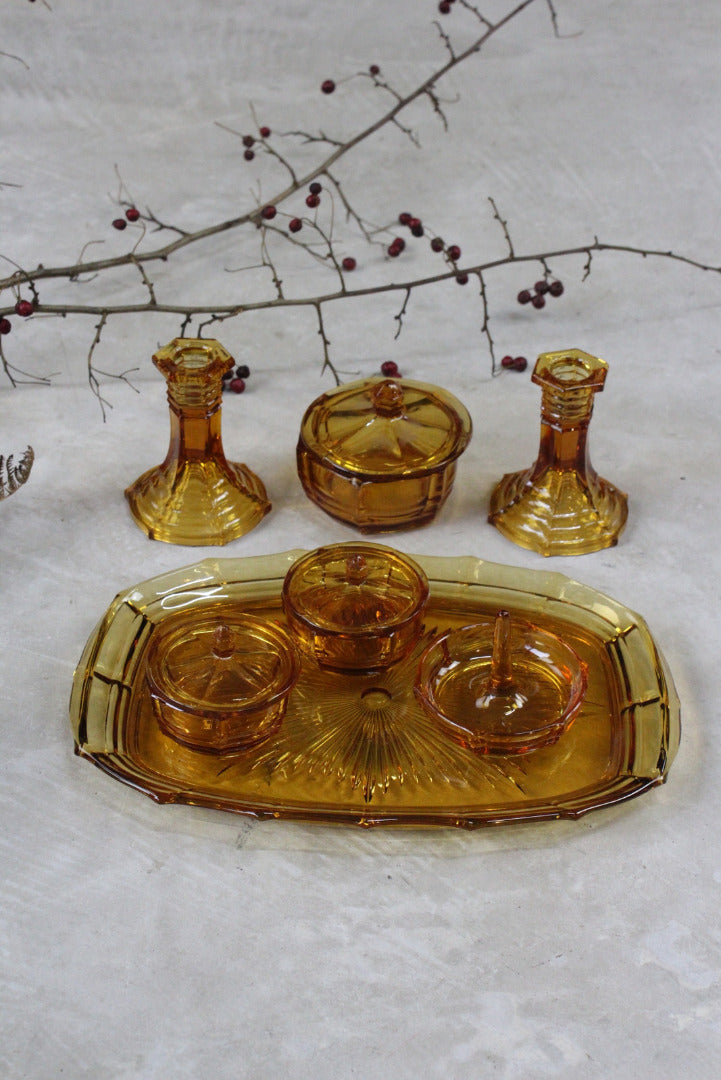 Vintage Amber Glass Dressing Table Set - Kernow Furniture