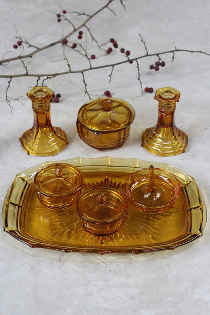 Vintage Amber Glass Dressing Table Set - Kernow Furniture