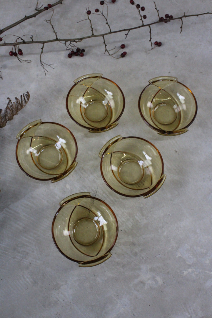 5 Amber Glass Dessert Bowls - Kernow Furniture