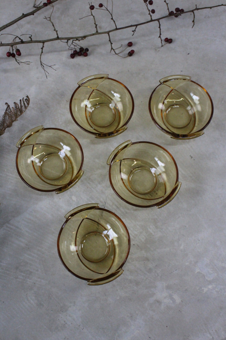 5 Amber Glass Dessert Bowls - Kernow Furniture