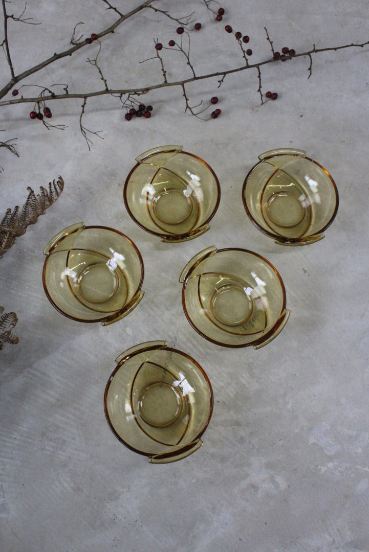 5 Amber Glass Dessert Bowls - Kernow Furniture