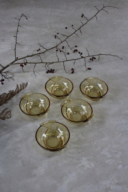 5 Amber Glass Dessert Bowls - Kernow Furniture