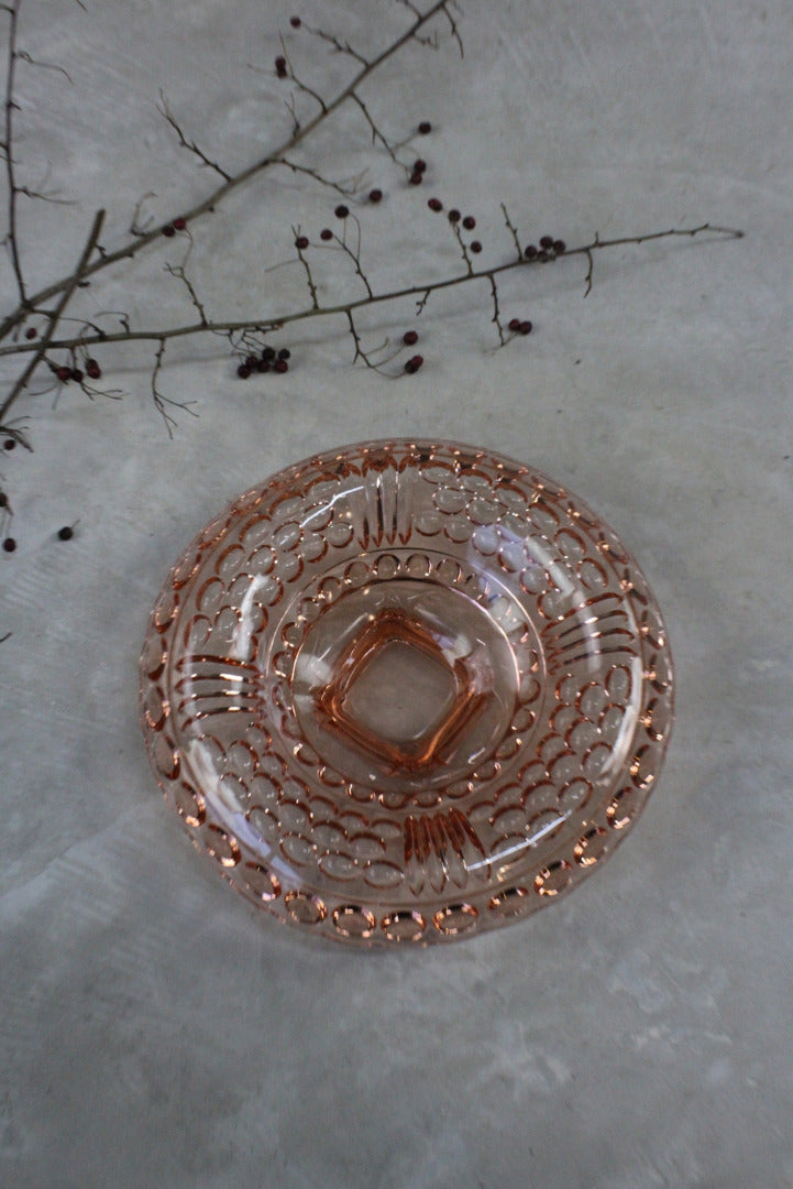 Large Vintage Deco Pink Glass Bowl Centrepiece - Kernow Furniture