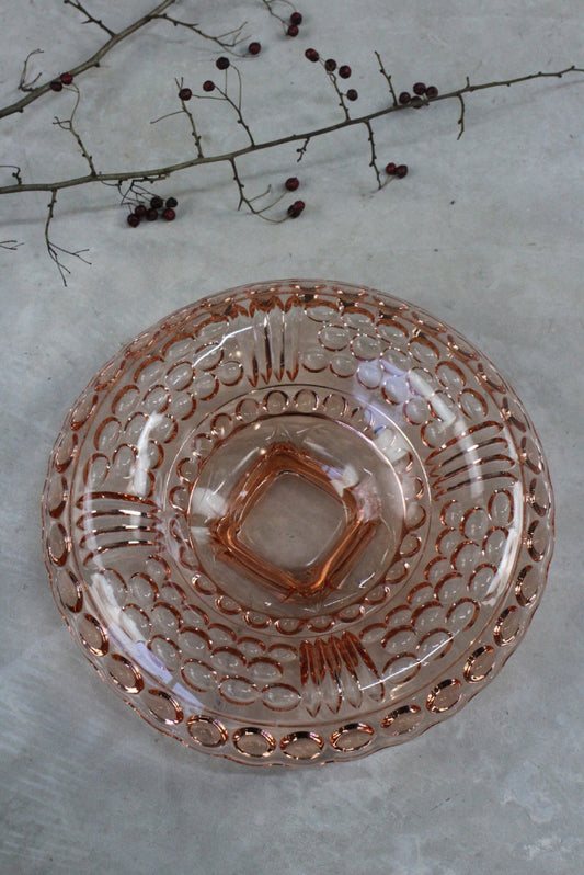 Large Vintage Deco Pink Glass Bowl Centrepiece - Kernow Furniture