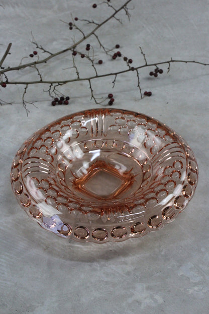 Large Vintage Deco Pink Glass Bowl Centrepiece - Kernow Furniture