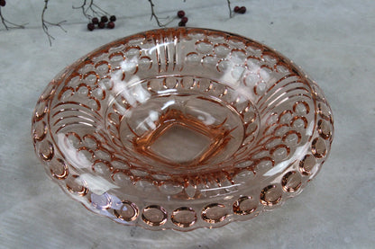 Large Vintage Deco Pink Glass Bowl Centrepiece - Kernow Furniture