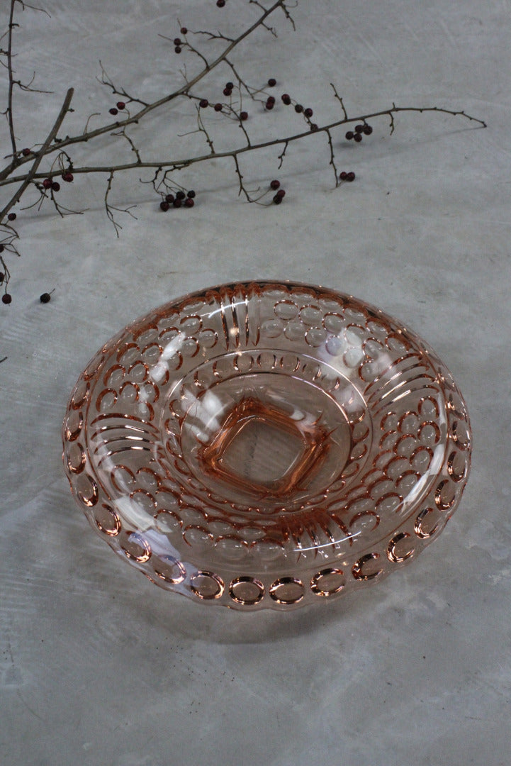 Large Vintage Deco Pink Glass Bowl Centrepiece - Kernow Furniture